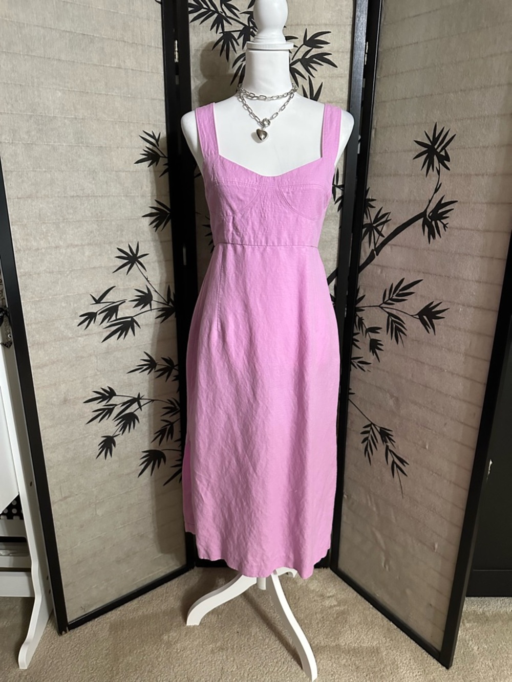 WALTZ Lilac Pink Strappy Linen Blend Dress M